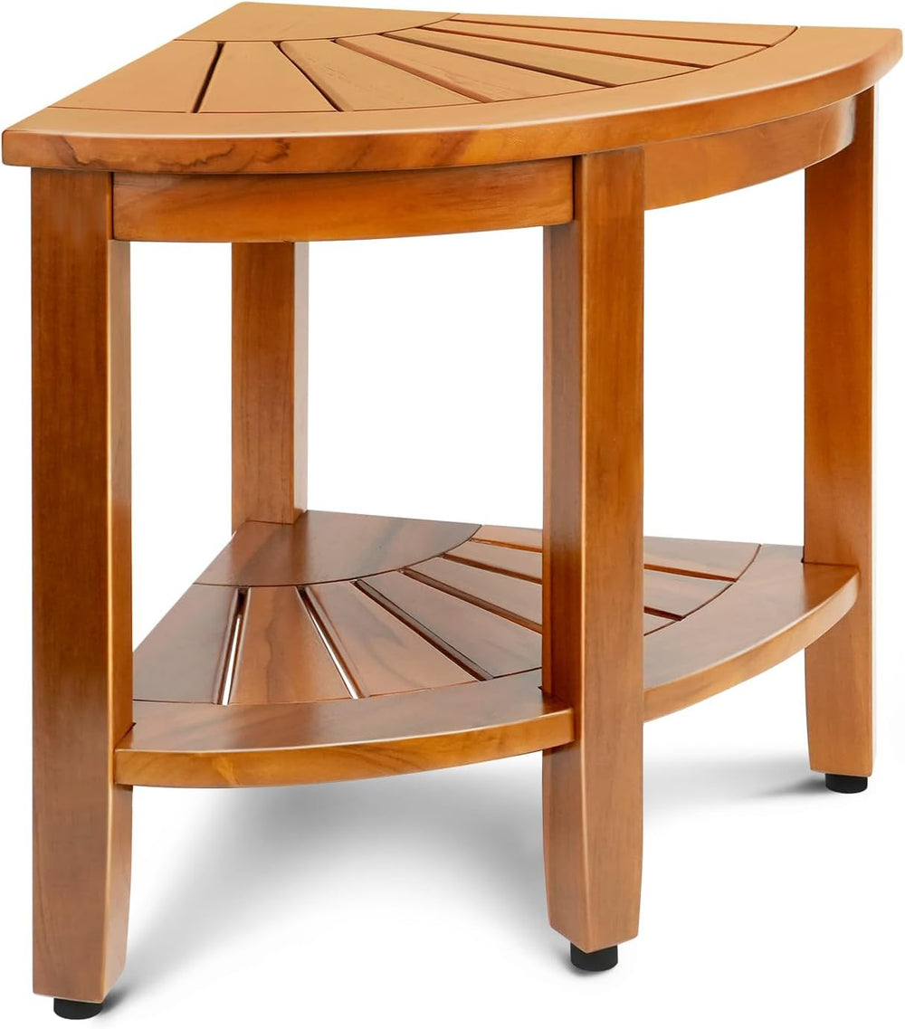 18" Premium Teak Corner Shower Bench with Shelf, Solid Teak Shower Stool...