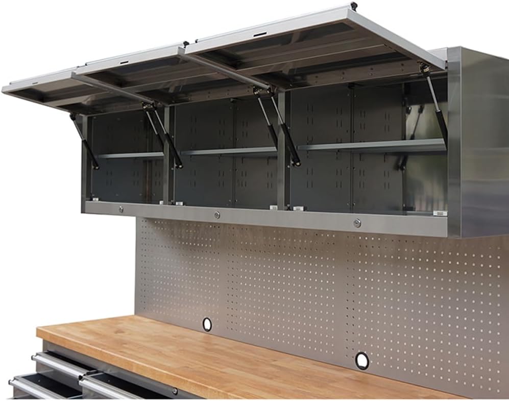 72 inch 15 Drawers Tool Chest with 3 Up Cabinet & Pegboard in Stainless S...