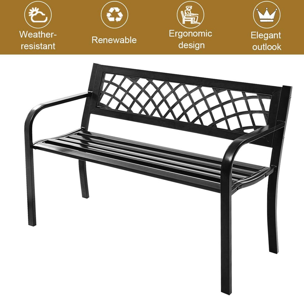 GIANTEX Outdoor Bench, Garden Bench with Iron Steel Frame, PVC Backrest, Mesh...