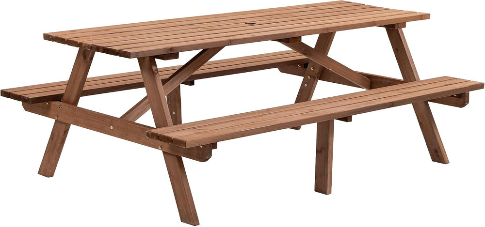 KEIKI 8-Person Wooden Picnic Table, Outdoor Camping Dining Table with 2 Built...
