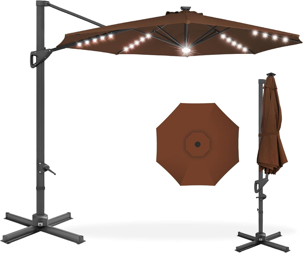 Best Choice Products 10ft Solar LED Cantilever Patio Umbrella, 360-Degree Rot...