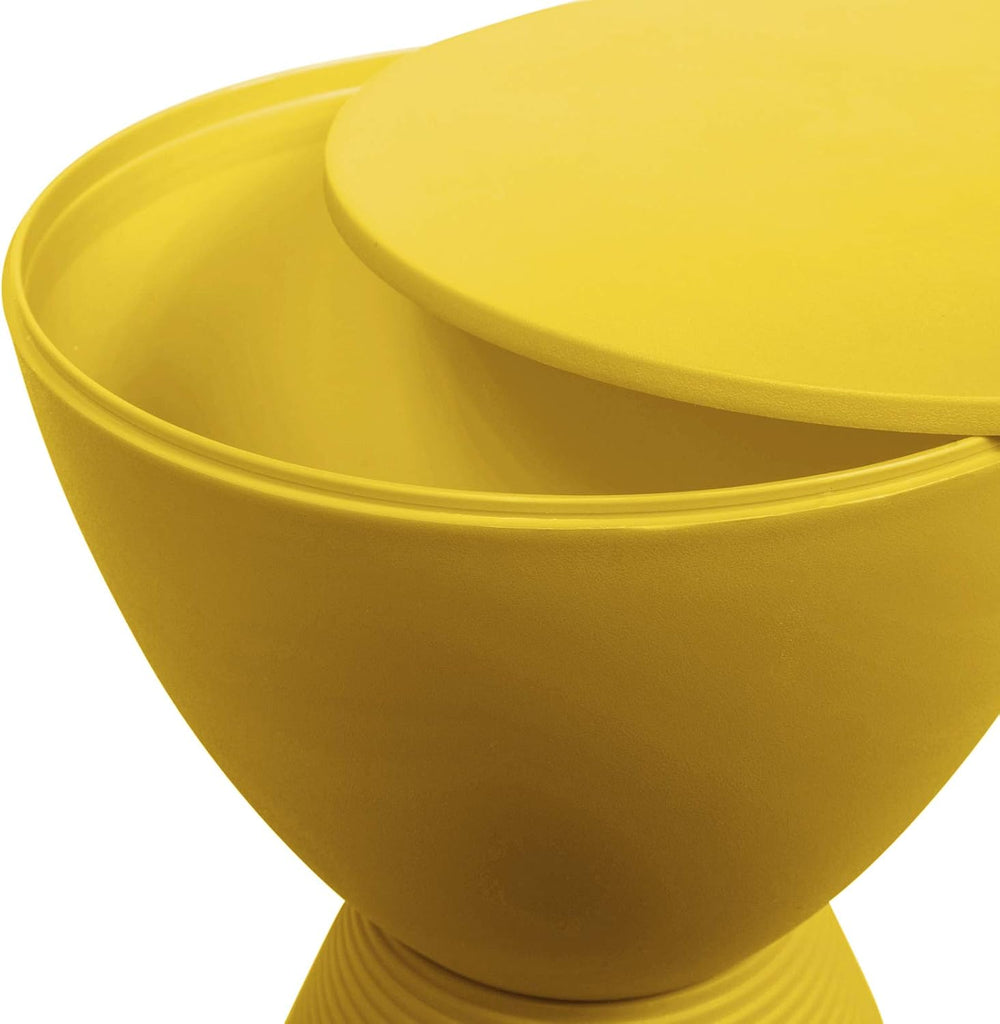 LeisureMod Modern Hourglass Yellow Side Table - ABS Shell Drum End Table with...