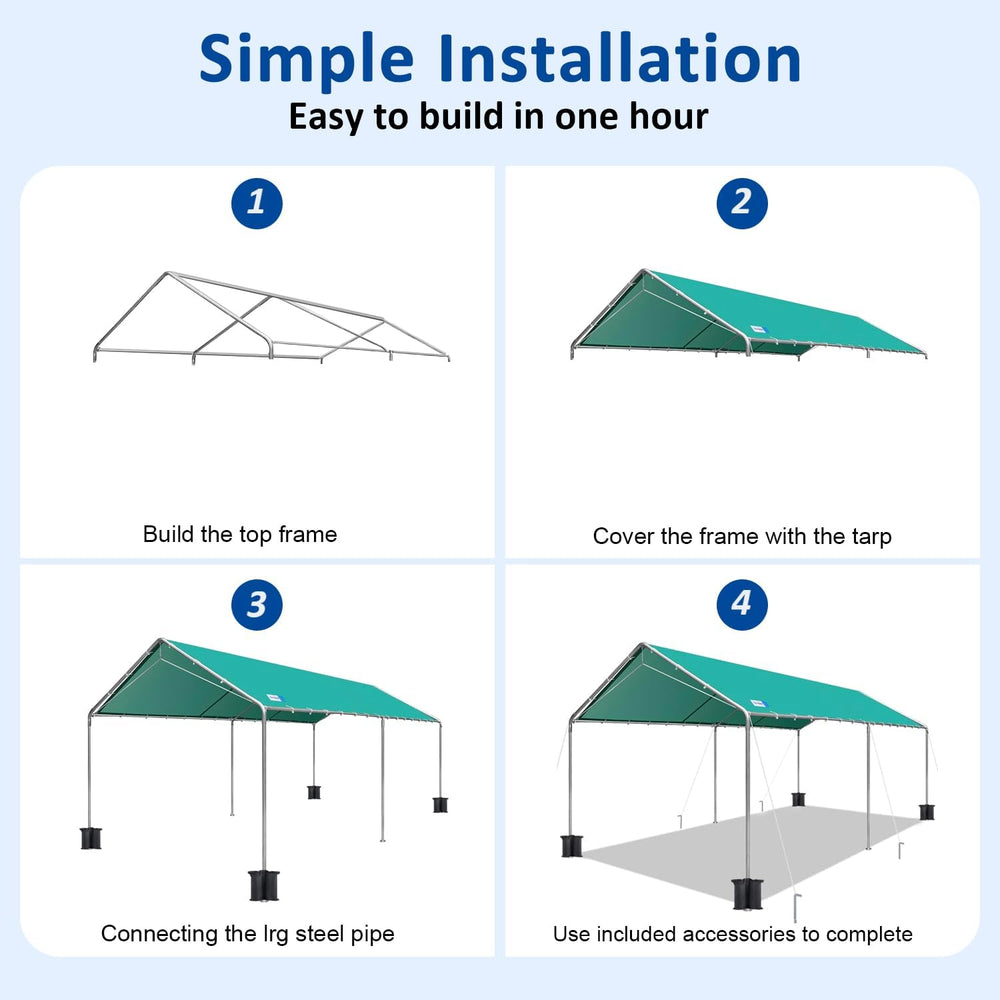 10x20 ft Heavy Duty Car Canopy Galvanized Frame Carport Outdoor Party Tent Bo...