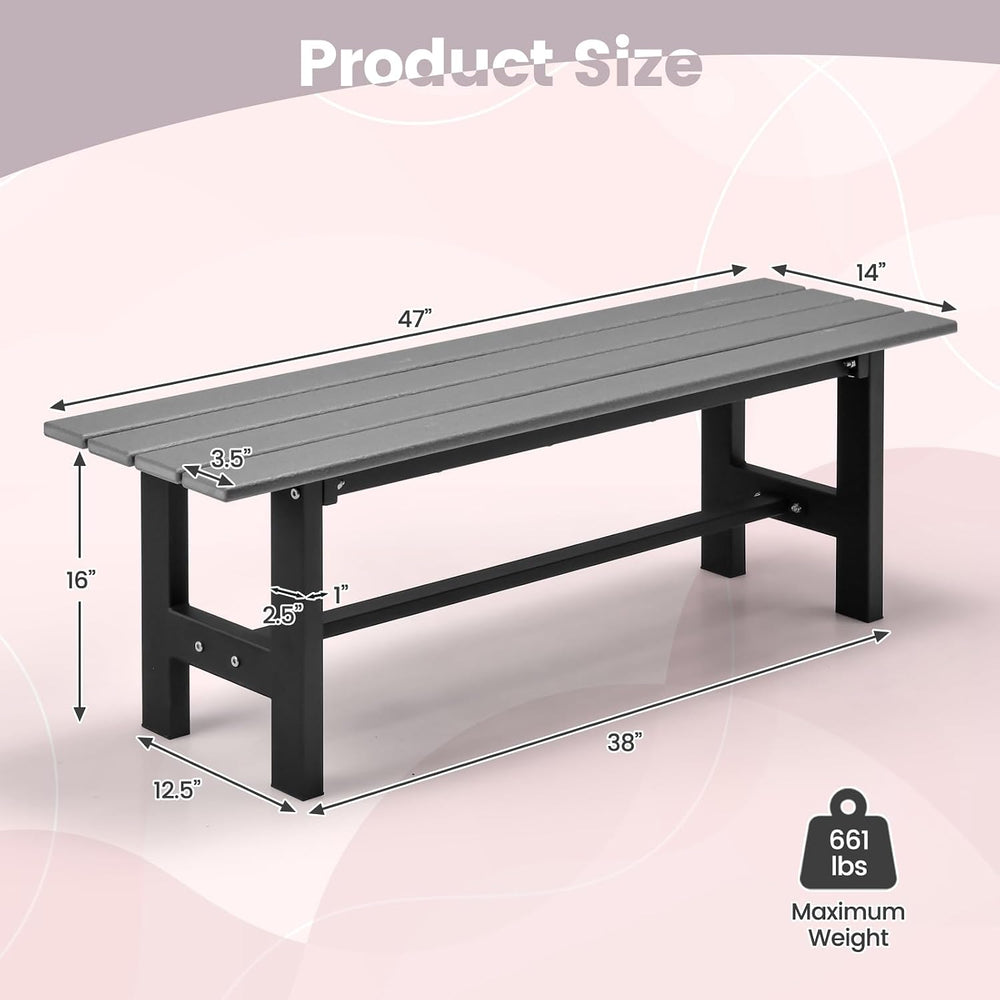 Tangkula 47 Inch HDPE Outdoor Bench Backless, Patio Garden Dining Bench with ...