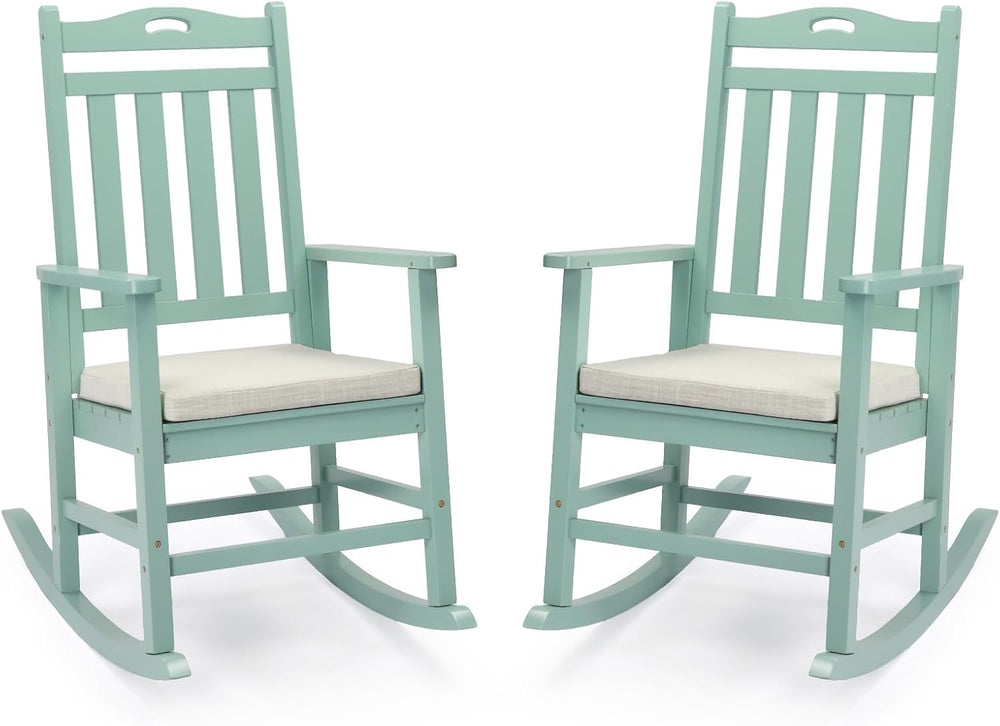 VINGLI Outdoor Rocking Chair Set of 2 Wood Rocking Chair with Cushion Green