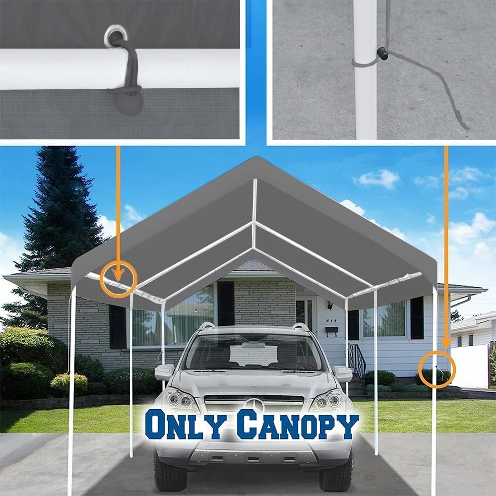 Carport Replacement Canopy Cover, Gray, 10' x 20'