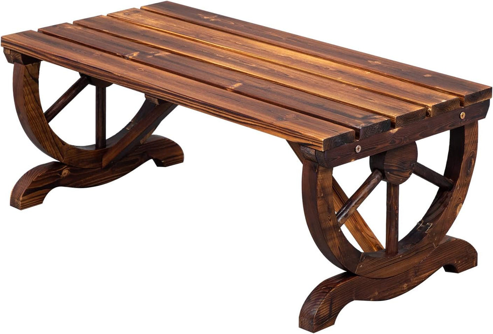 Outvita Wooden Garden Bench, Outdoor Rustic Wagon Wheel Bench