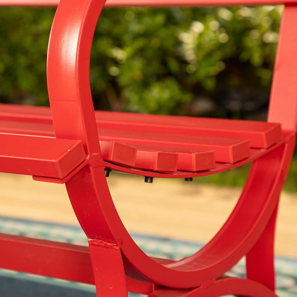 Sophia & William Outdoor Garden Bench, Metal Tube Frame Park Bench, Red