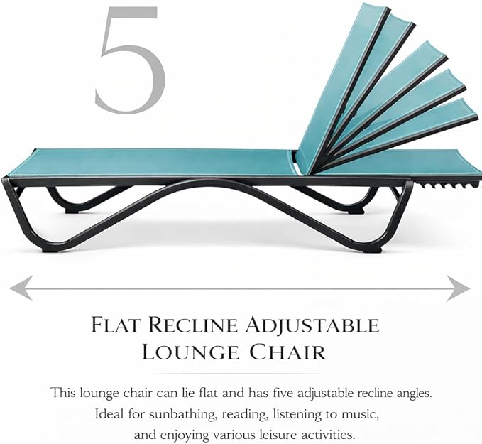 Kozyard Outdoor Chaise Lounge Chair, Full Aluminum Frame, Adjustable Reclinin...
