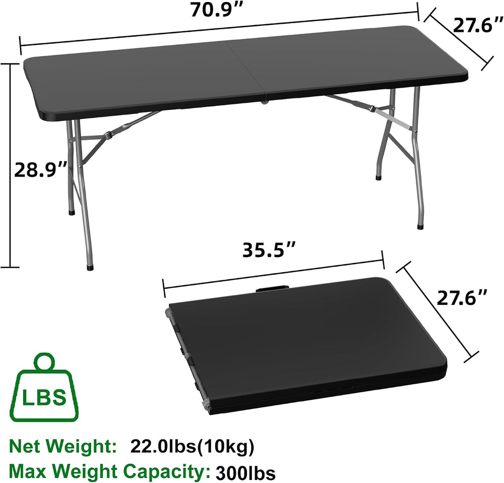 Allpop 6Ft Folding Table for Indoor Outdoor, Fold-in-Half Portable Plastic Di...