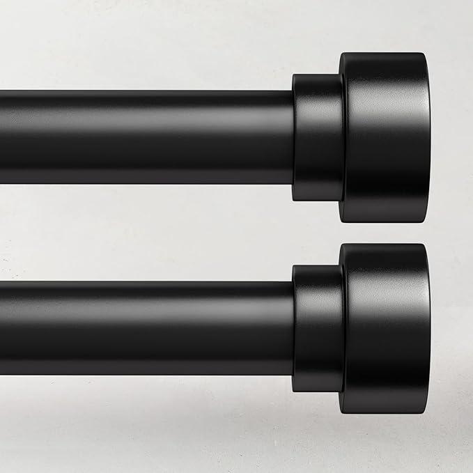 2 Pack Black Curtain Rods for Windows 48 to 84, 1 Inch Adjustable Heavy Duty ...