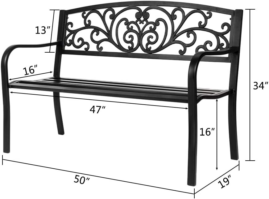50in Outdoor Garden Park Bench,Outdoor Metal Porch Benches,Weatherproof Patio...