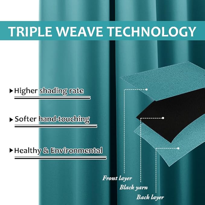 NICETOWN 2 Panels Peacock Teal Outdoor Curtains for Patio Waterproof 108&quot...