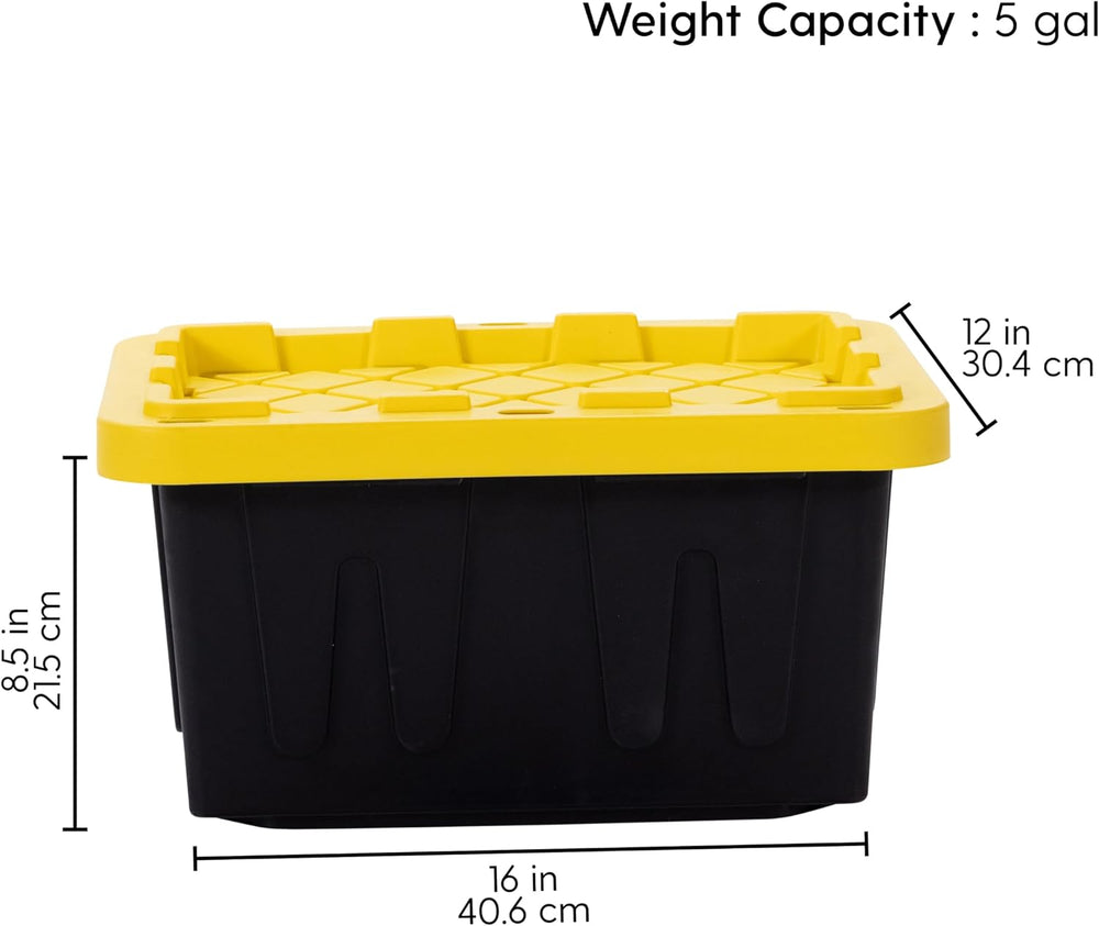 Plastic 5-Gallon Storage Tote with Lockable Lid, 4-Pack - Black/Yellow