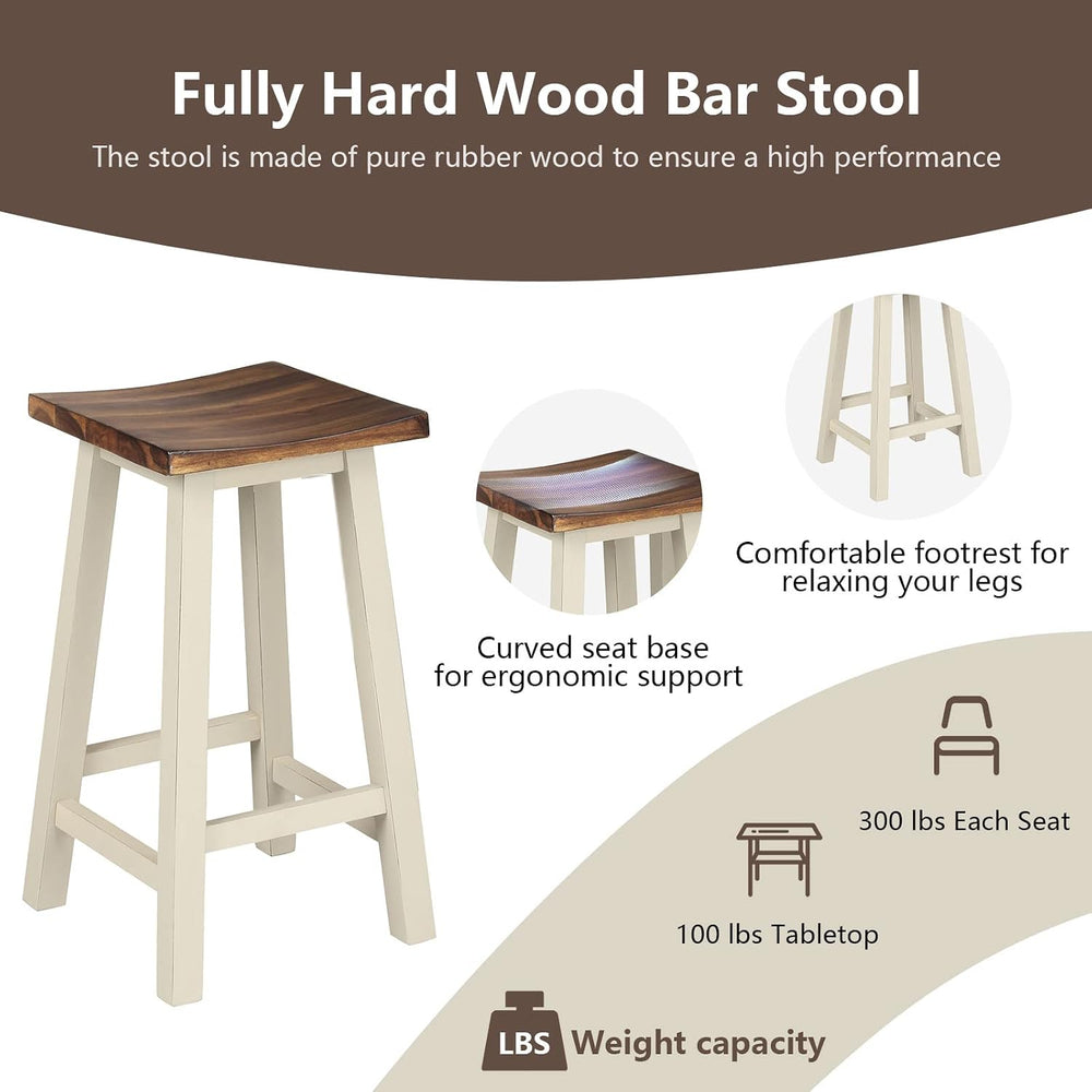 COSTWAY 3 Pieces Dining Set, Counter Height Pub Table with 2 Saddle Stools