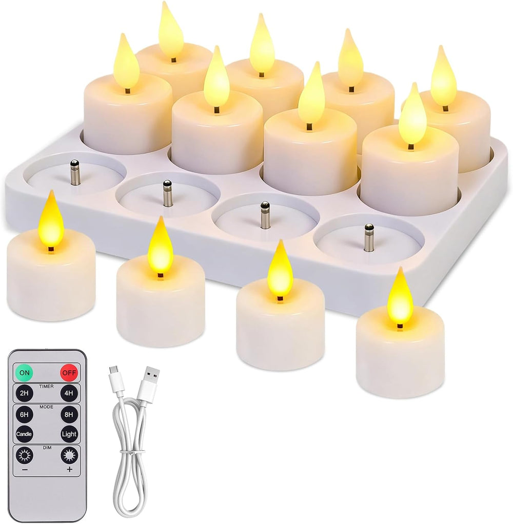 12 Pack Tea Lights Candles Battery Operated with Charging Dock, Remote Contro...