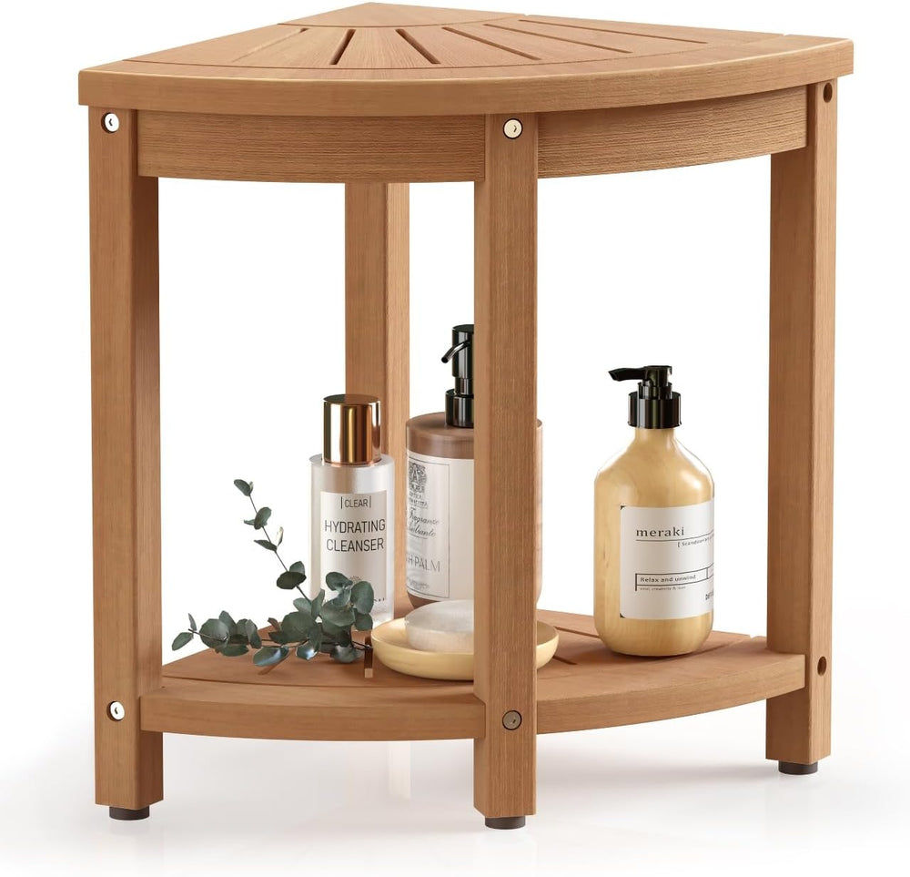 Waterproof HIPS Corner Stool for Shaving Leg, Inside Shower, Brown