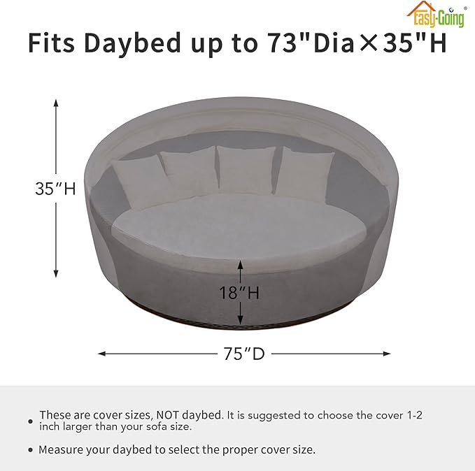 Easy-Going Heavy Duty 600D Outdoor Daybed Cover 75 Inch UV Resistant Patio Ro...