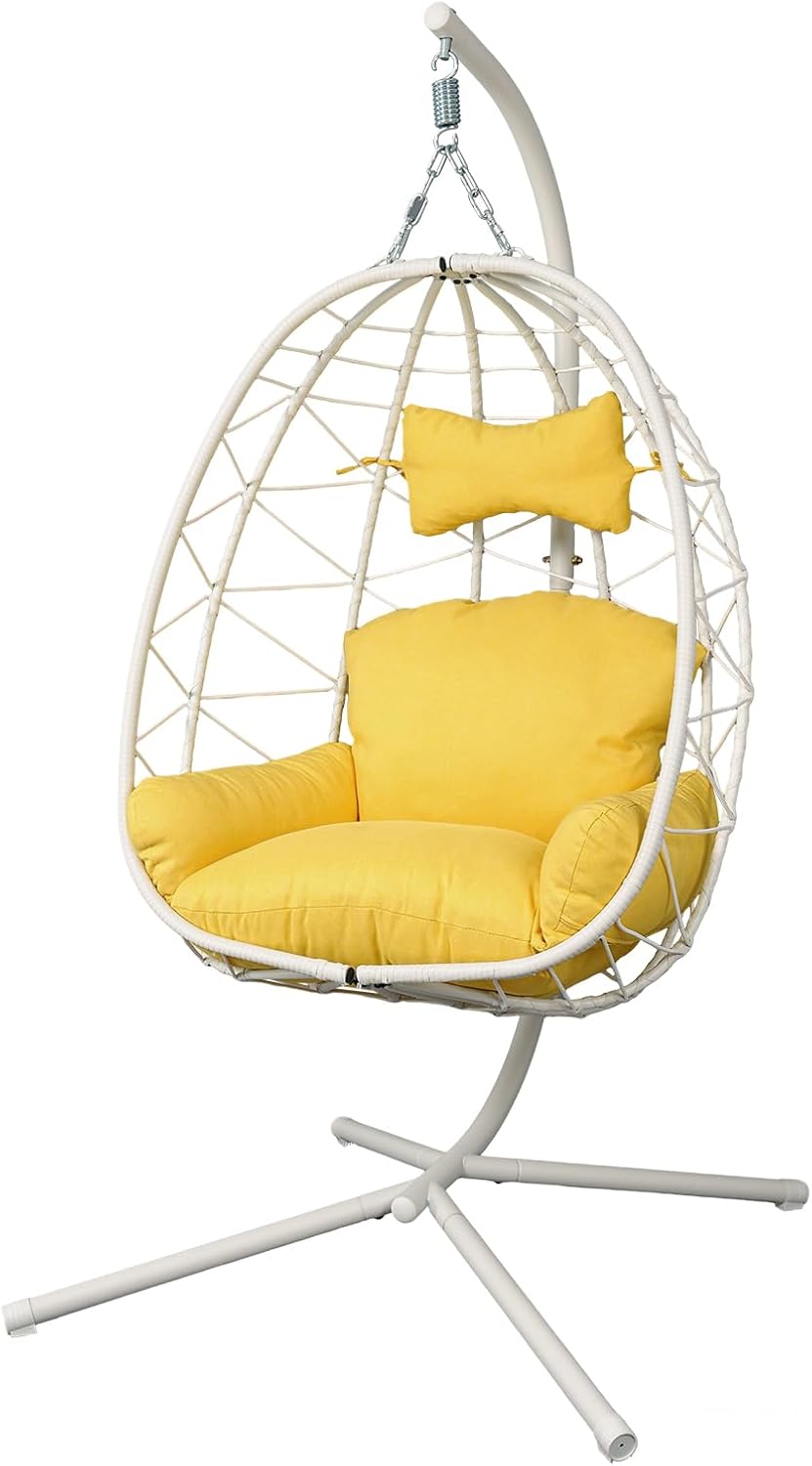 Egg Chair with Stand, Wicker Hanging Chair for Outdoor Patio, Cushioned Hammo...