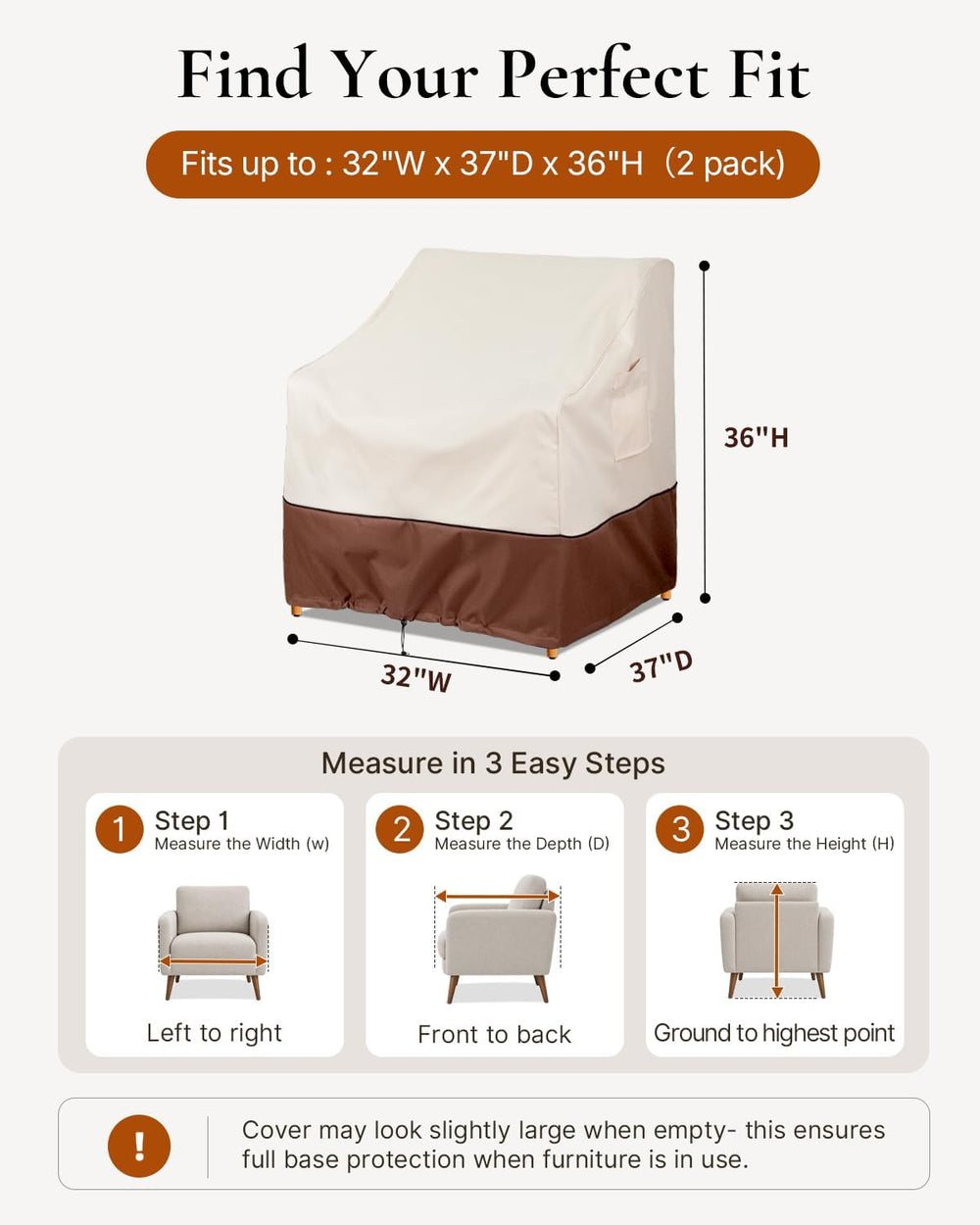 Patio Furniture Chair Cover Waterproof,32"W x 37"D x 36"H, 2Pack
