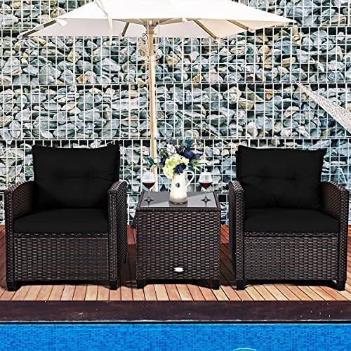 KOTEK 3 Piece Patio Furniture Set, Black
