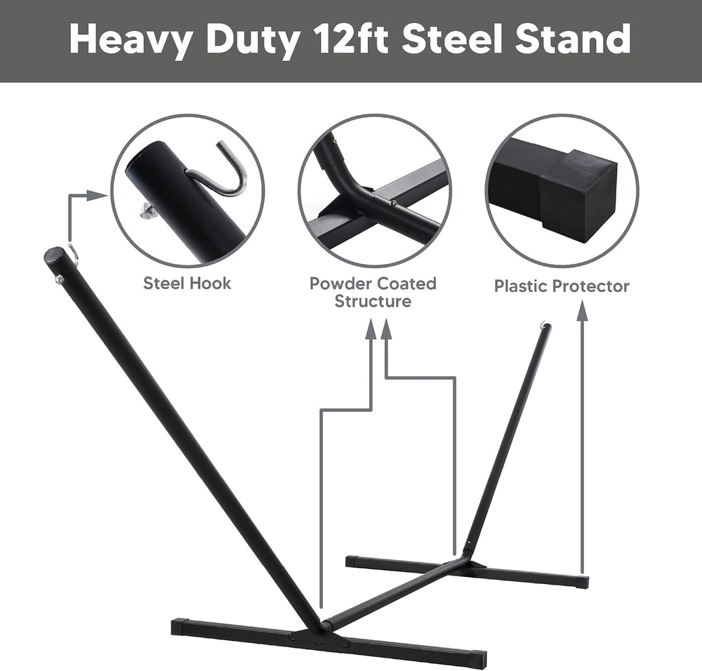 Double Outdoor Hammock with Stand, Carrying Bag, Dark Gray