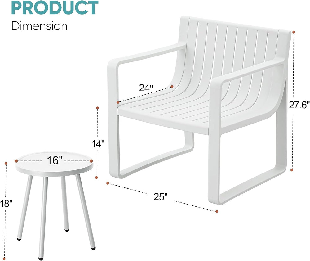 Werph 3 Pieces Outdoor Furniture Patio Table and Chairs Set, White