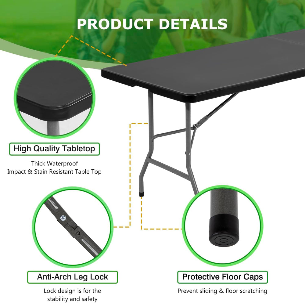 BestOffice | 8FT Folding Table | Black | Portable Plastic Table