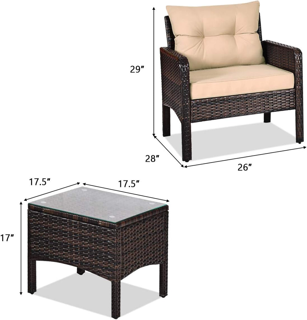 HAPPYGRILL 3 Pieces Patio Furniture Set, Outdoor Rattan Wicker Conversation S...