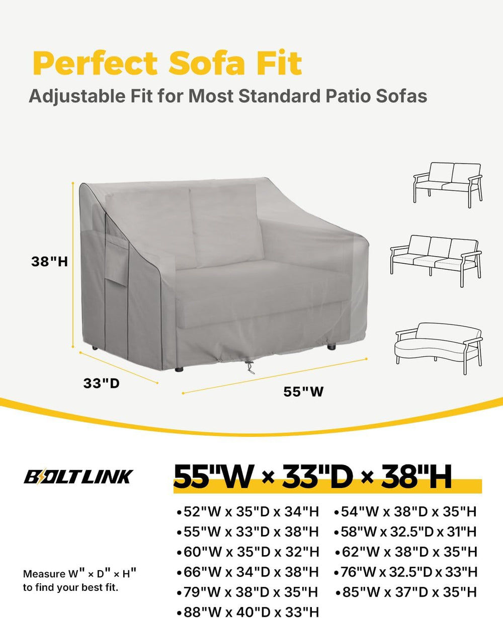 Patio Sofa Cover Waterproof, Heavy Duty, 55x33x38 in, 2-Seater