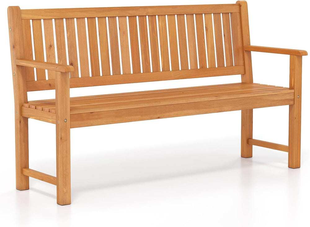 Tangkula 3-Seater Outdoor Wooden Bench, 59-Inch Large Garden Bench, Natural
