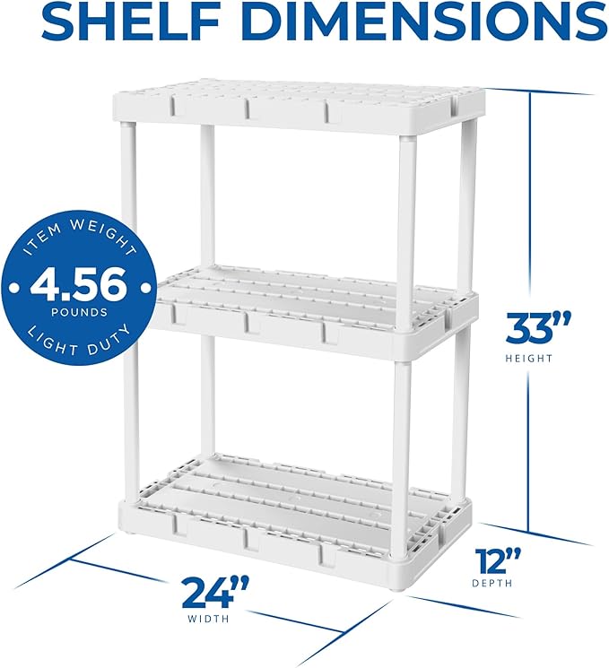 Gracious Living 2 Pack Light Duty Storage Shelves, Knect-A-Shelf 3-Shelf Vent...