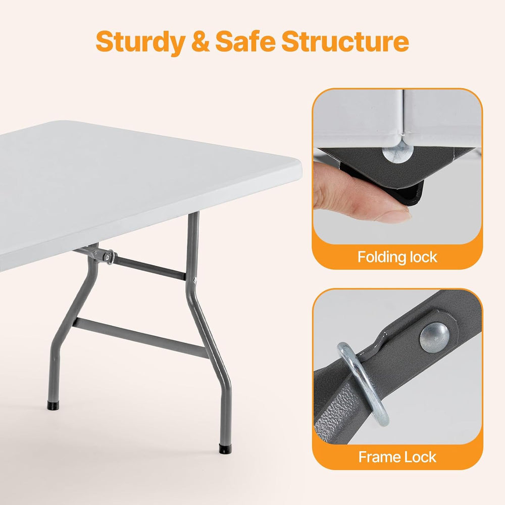 NEWBULIG 8 FT Foldable Table, Heavy Duty Folding Table Easy to Fold Store