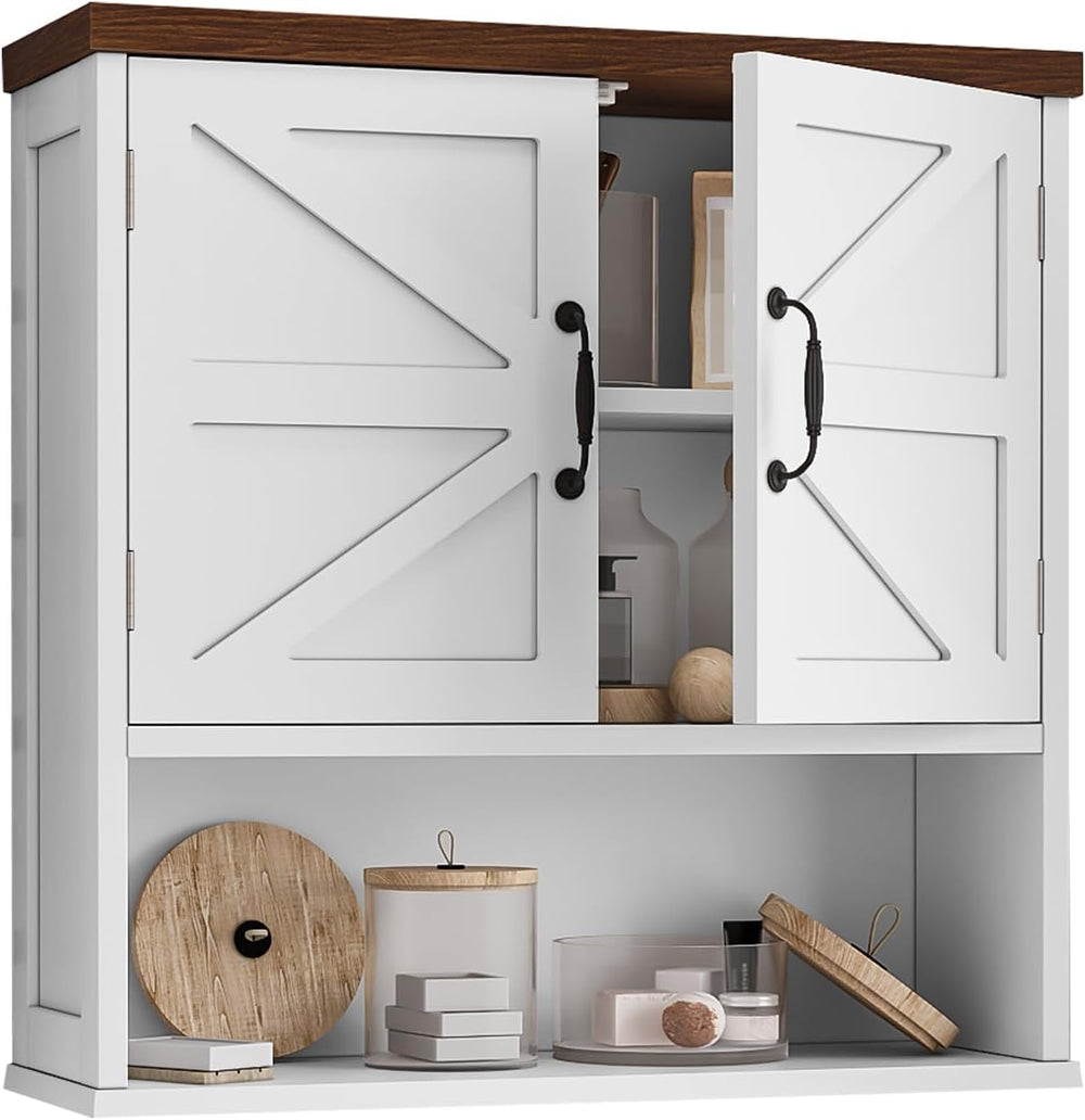 Bathroom Wall Cabinet with Barn Doors, Wall Mounted Bathroom Cabinet, Farmhou...