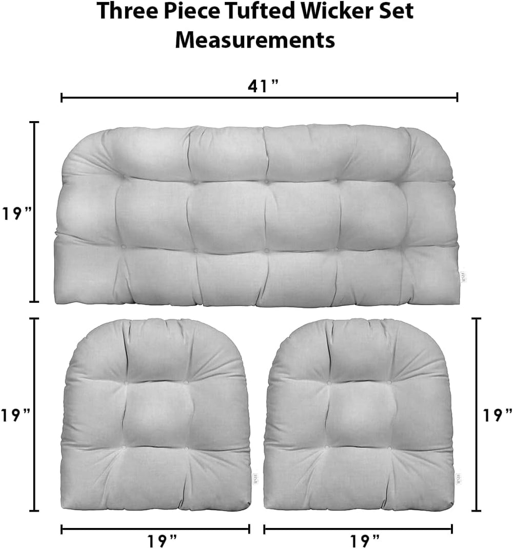 RSH DECOR Sunbrella 3 Piece Wicker Tufted Loveseat Set, Outdoor Pillows &...
