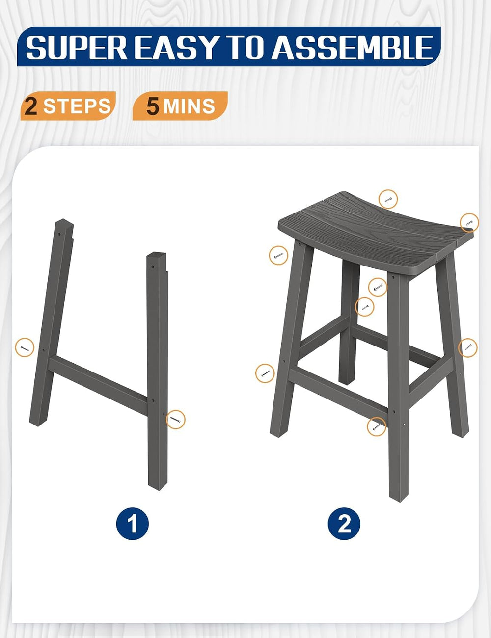 Weatherproof Bar Stools Set of 2, 28" Height Outdoor Bar Stools