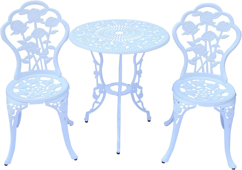 3-Piece Cast Aluminum Outdoor Bistro Set, Outdoor Table and Chairs Set of 2 w...