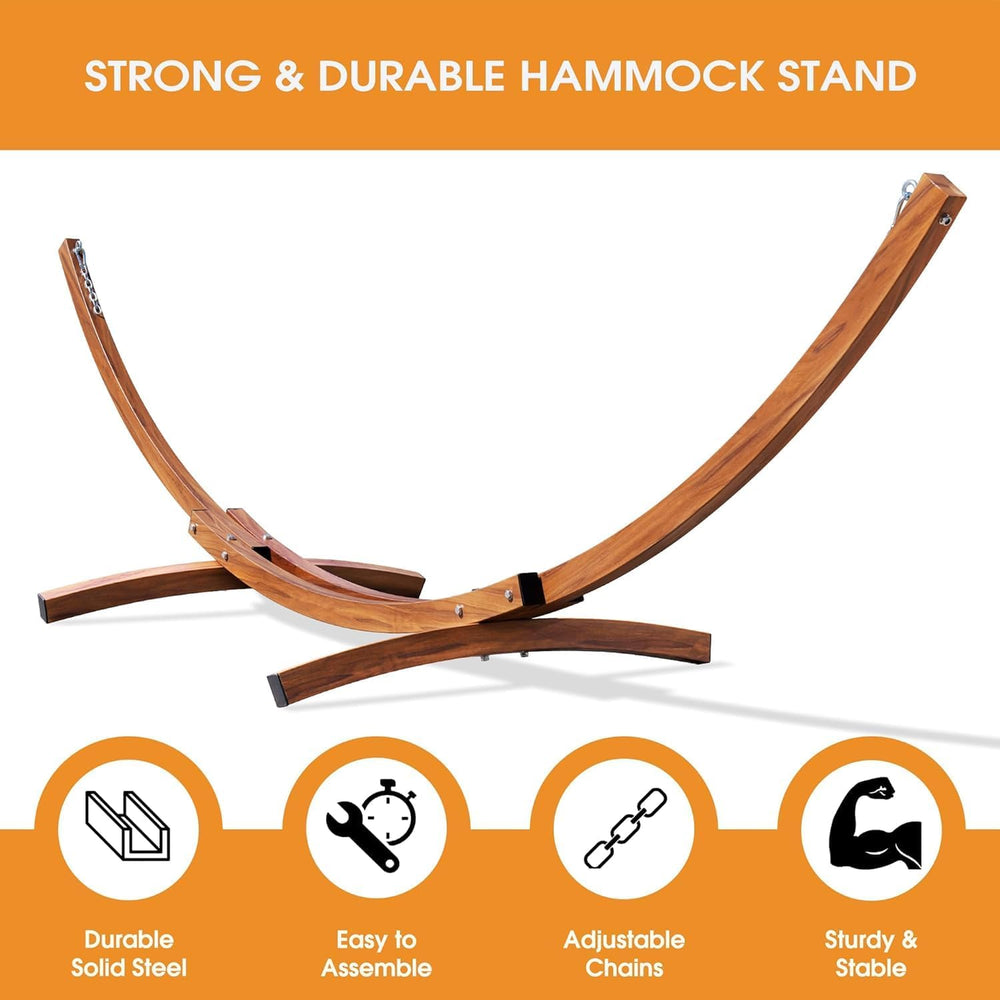 Lazy Daze Double Quilted Hammock with 13 ft Curved Steel Wood Grain Stand