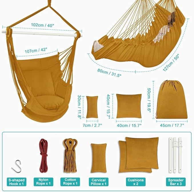 Outerman Hammock Chair, Hanging Chair with 3 Cushions and Foot Rest Support, ...