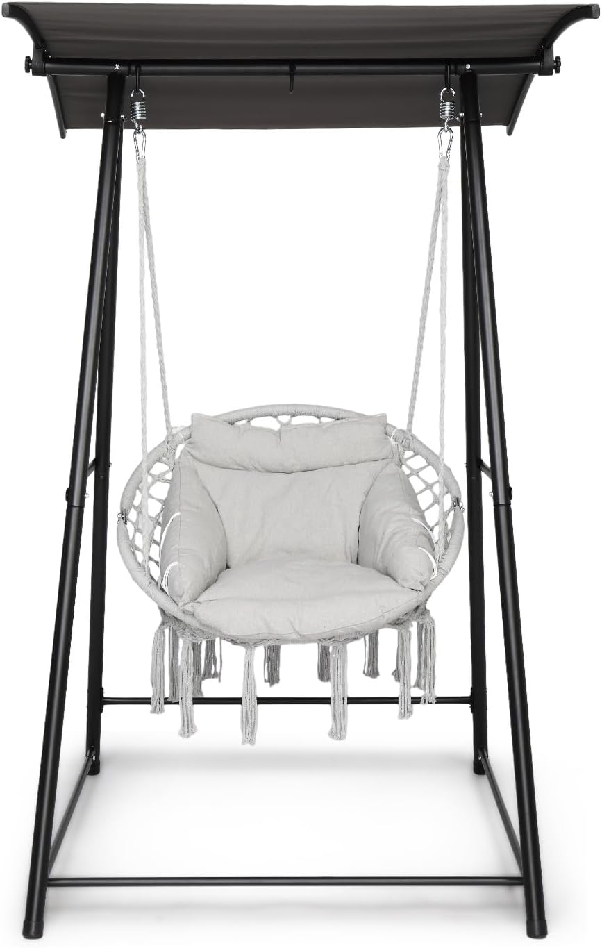 Hammock Chair with Stand, Comfy Hanging Chair with Cusion, Swing Stand with C...