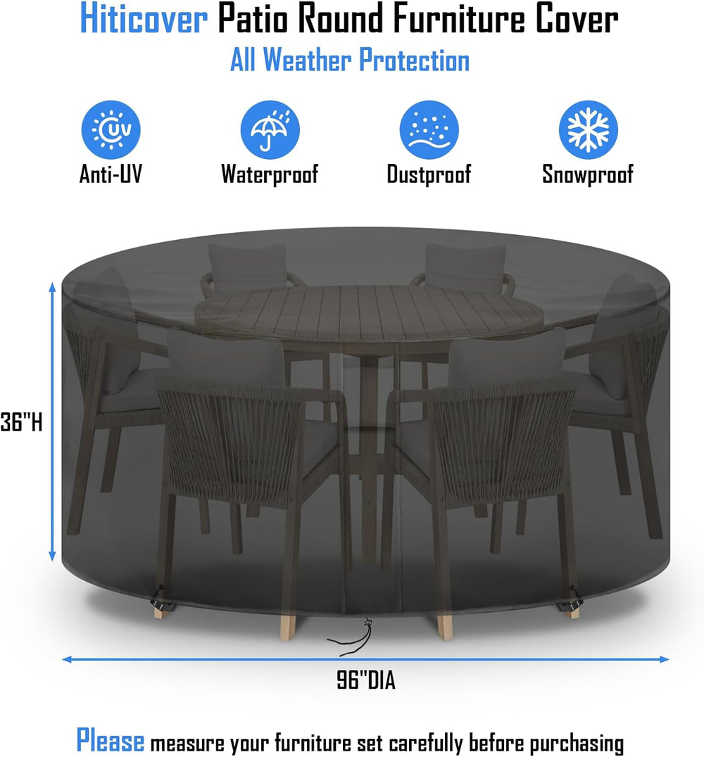 Round Patio Furniture Covers Waterproof, 96" Dia x 36" H