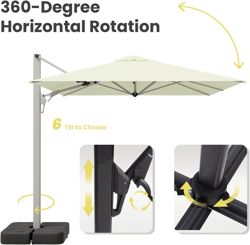 HOMPUS 9-12FT Cantilever Patio Umbrella 360°Rotation Rectangular Outdoor Umbr...