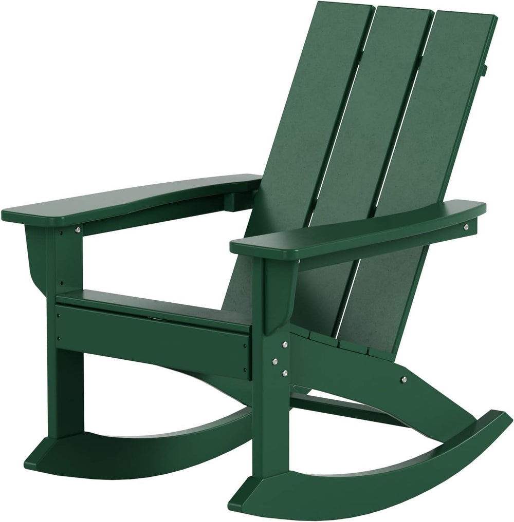WO HOME FURNITURE Modern HDPE Outdoor Adirondack Rocking Chair, Dark Green