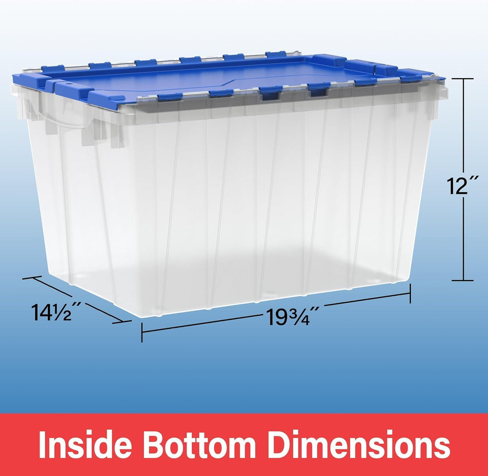 Akro-Mils KeepBox 12 Gallon Stackable Attached-Lid Storage Bin, Clear/Blue