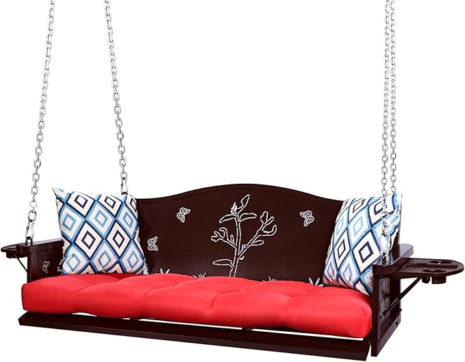 3-Seat Metal Porch Swing 900 LBS Heavy Duty Hanging Bench with Upgraded Tray ...