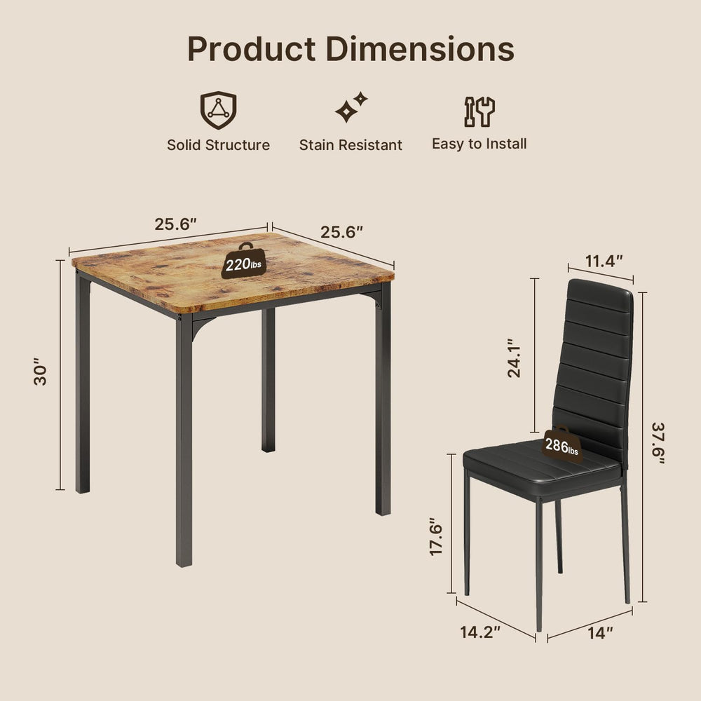 Gizoon 3-Piece Dining Table Set for 2, Kitchen Table with PU Chairs Retro