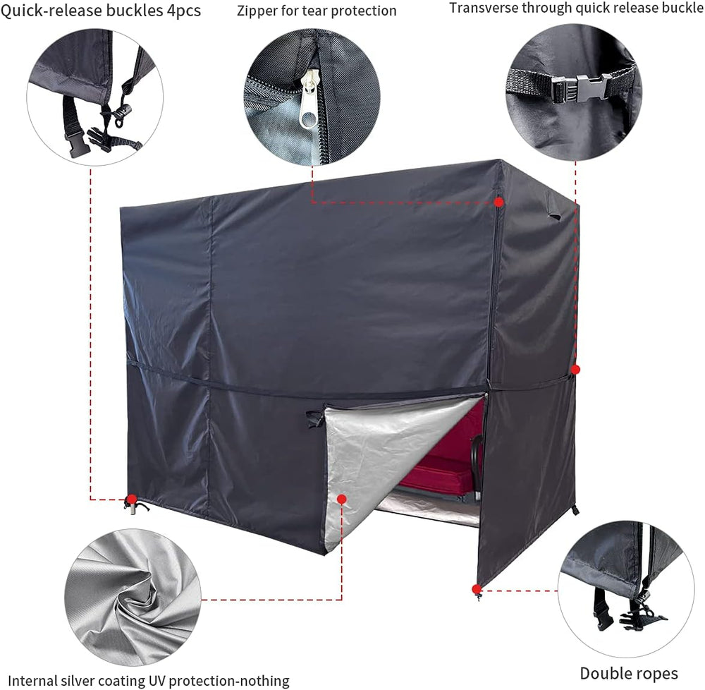 Patio Black Hammock Swing Cover, Triple Seater Garden Swing, Waterproof, UV R...
