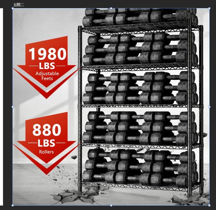 REIBII 5 Tier Storage Shelves with Wheels,1980LBS Metal Shelving for Garage