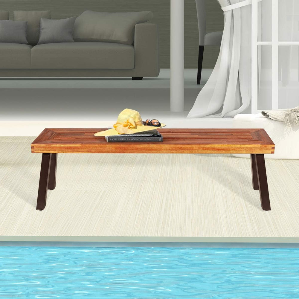 GIANTEX 60" Acacia Wood Bnech, 3-Person Backless Outdoor Patio Dining Be...