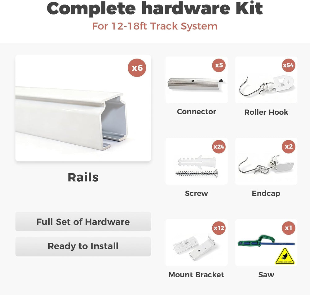 ChadMade Ceiling Track Kit with Hooks, Wall Mount Curtain Track, x-Large Size...